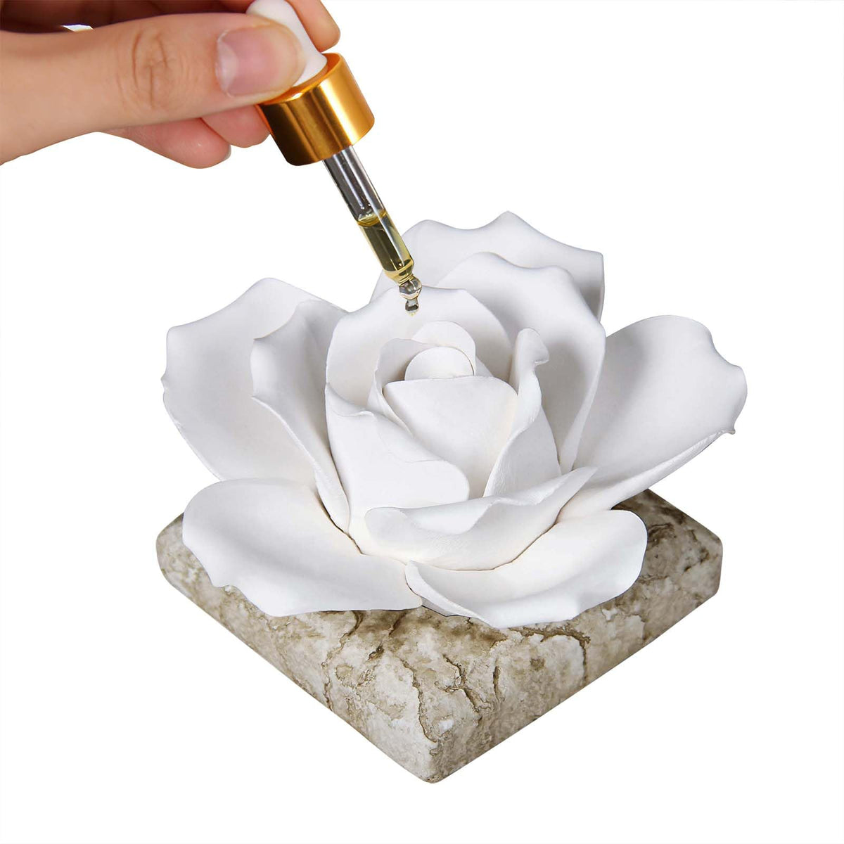Ceramic Passive Essential Oil Diffuser, Aesthetic Desktop Handmade Flower & Concrete Base, Porcelain Aromatherapy Oils Diffuser for Home, Office, Yoga, Spa Room (Pink Peony)