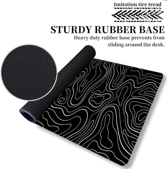 HGWALP Black Topographic Large Gaming Mouse Pad Extended XXL(900 * 400 * 3MM) Mouse Mat Long Desk Pad with Stitched Edges for Keyboard Home Office Gaming Work Big Desk Mat