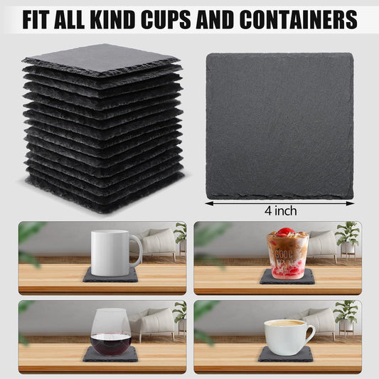 VIBRATITE 60 Pack 4 Inch Square Black Slate Drink Coasters