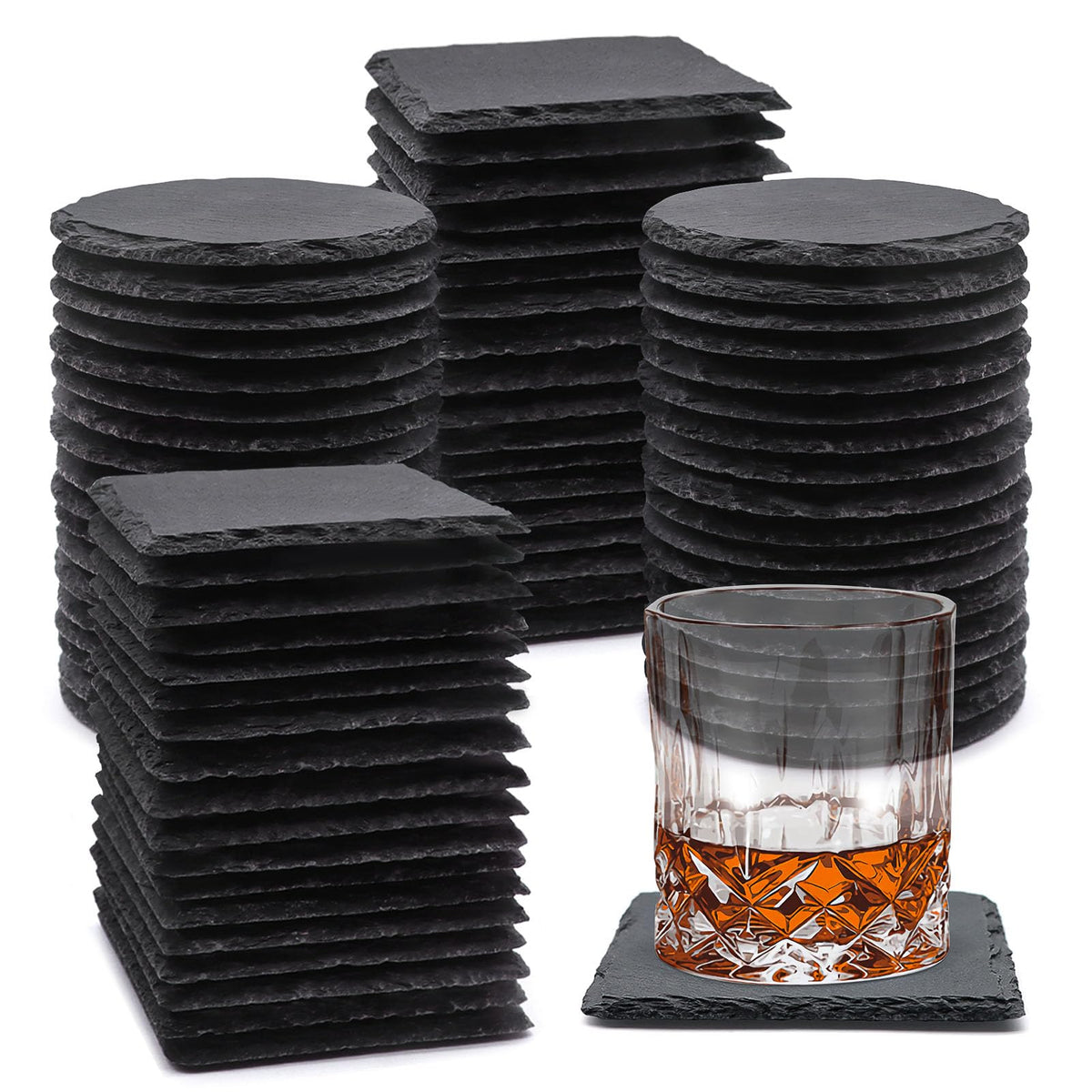 VIBRATITE 60 Pack 4 Inch Square Black Slate Drink Coasters