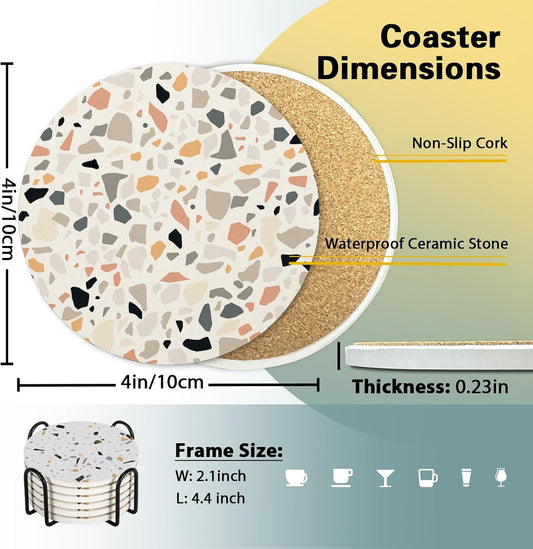 Terrazzo Ceramic Coasters with Holder Set of 6