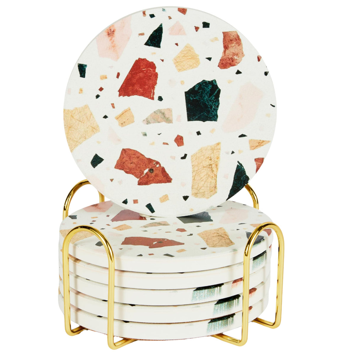 Terrazzo Coasters Set of 6, Colorful Boho Absorbent Ceramic Coasters