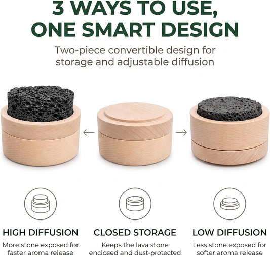 Lava Rock Passive Essential Oil Diffuser with Lid, Waterless