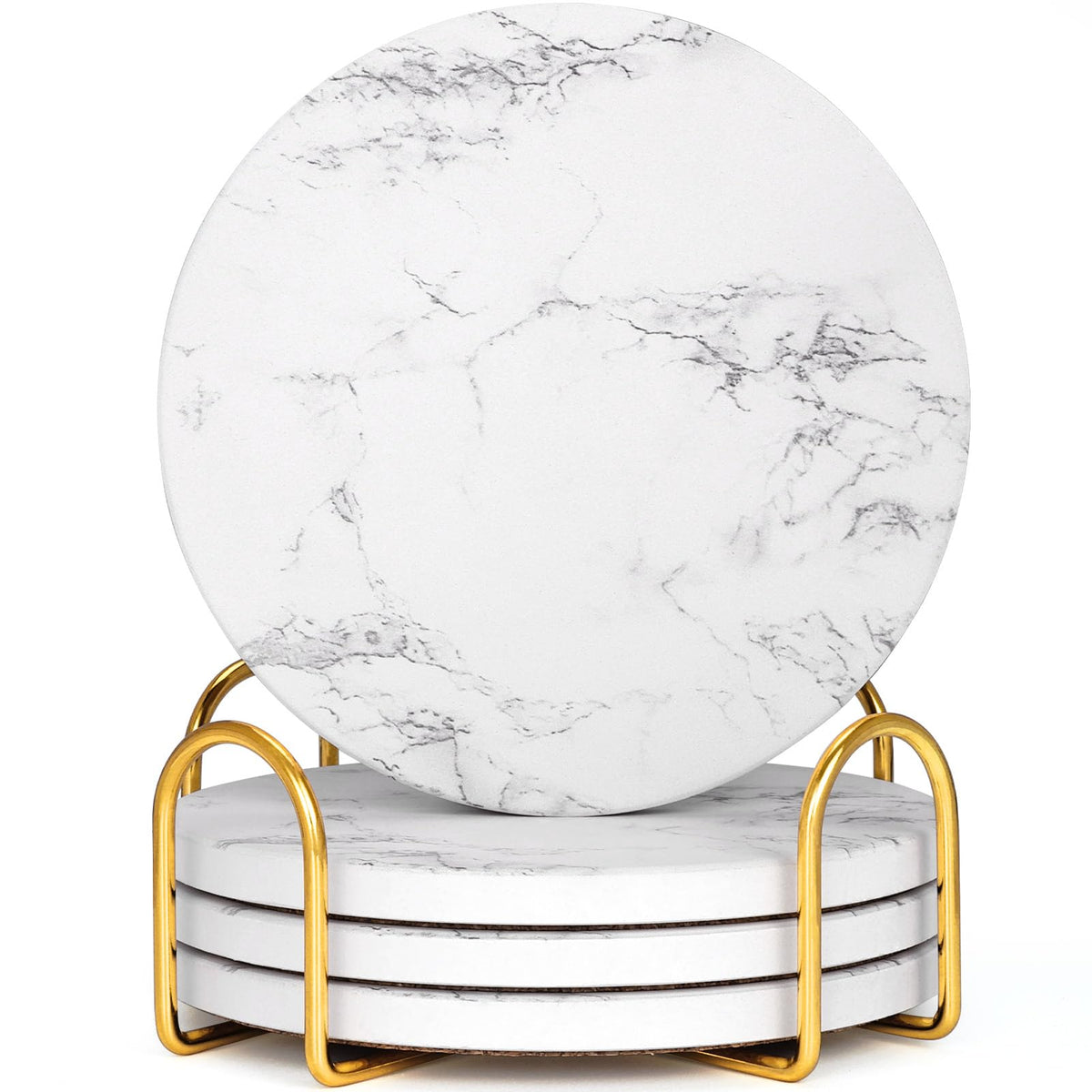 Absorbent Ceramic Coasters Set of 4, Modern Marble Style Drink Coasters
