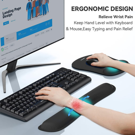 TECKNET Keyboard Wrist Rest and Mouse Pad Set with Wrist Support