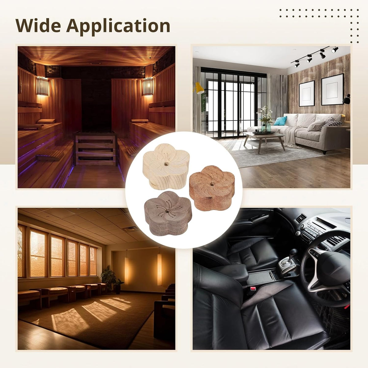3 PCS Wooden Essential Oil Diffuser, Natural Wood Aromatherapy Diffuser, Small Plum Blossom Car Wood Desktop Air Freshener for Home, Offices, Yoga, Sauna, SPA