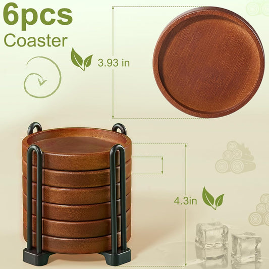 Set of 6 Wooden Coasters with Holder-Coffee Table Coasters for Drink
