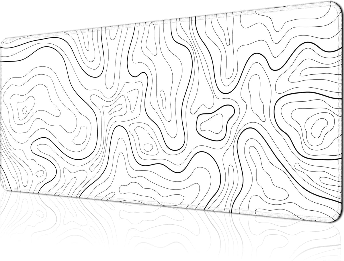 Gaming Mouse Pad Large 31.5 x 11.8in Topographic Keyboard Mousepad for Non-Slip Base and Stitched Edge, Extended Desk Pad XL Desk Mat (Black)