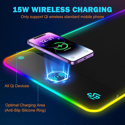TARKARI Mouse Pad Gaming Wireless Charging, 800x300x4mm, Black