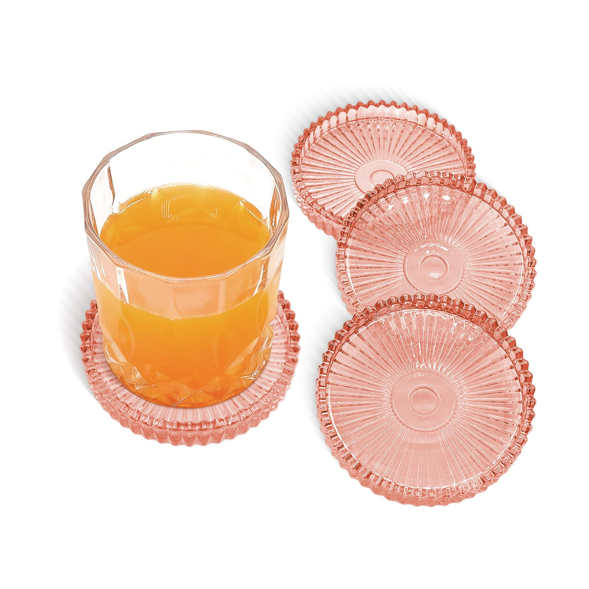 VIBRATITE 4 Inch Glass Coasters Set of 4, Amber Round Drink Coasters