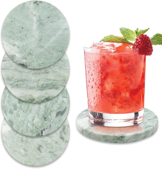 Green Marble Drink Coasters, Natural Stone Coasters - Set of 4, Elegant Home Decor