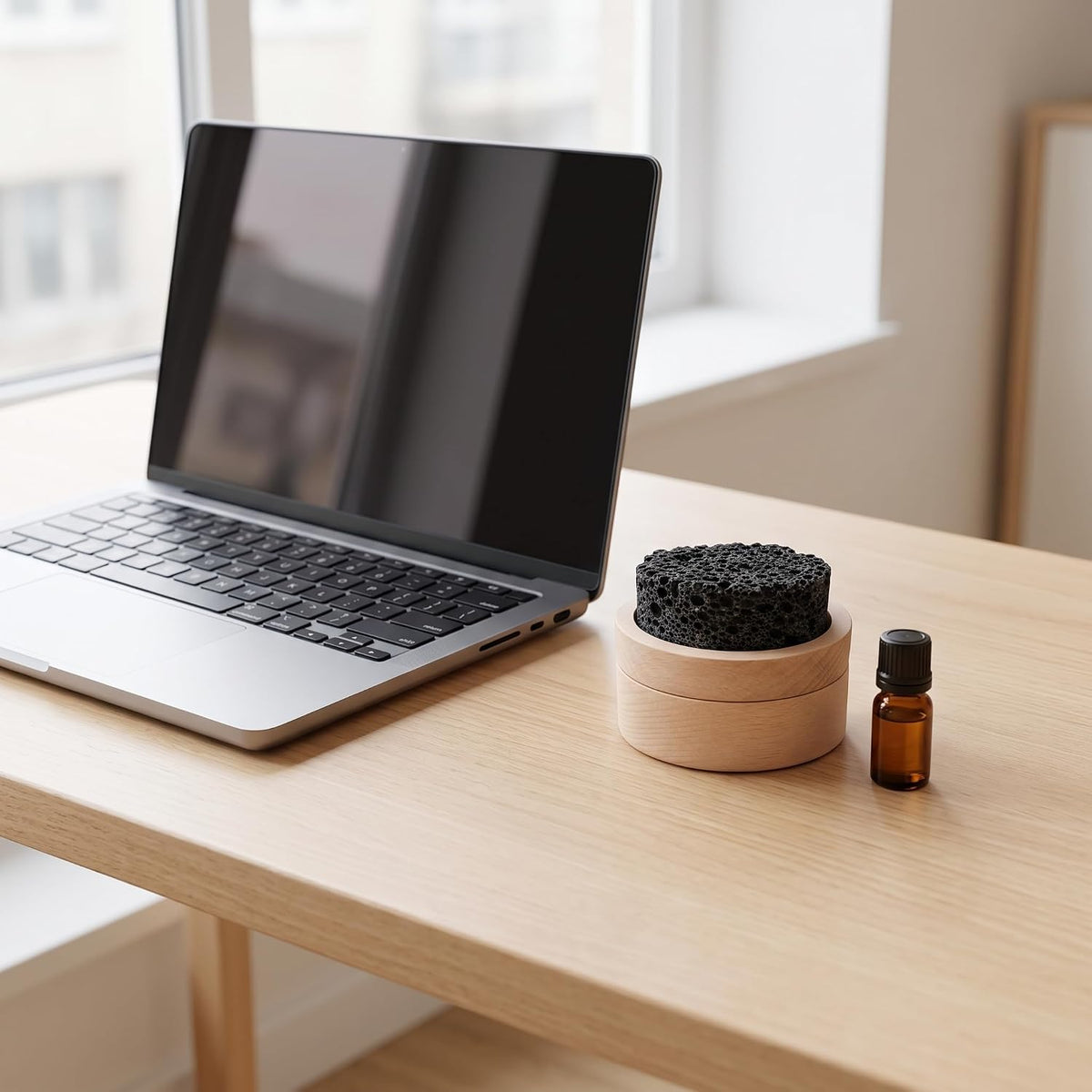 Lava Rock Passive Essential Oil Diffuser with Lid, Waterless