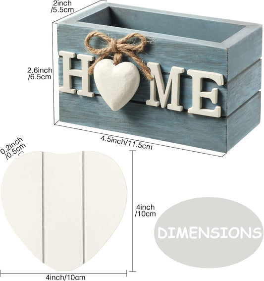 Patelai 6 Pcs Wooden Heart Coasters Set with Holder, Home, Blue