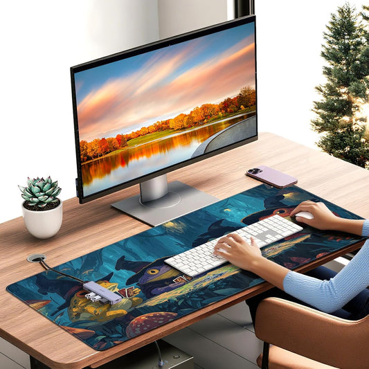 Anime Frog Playing Card Gaming Mouse Pad, Extended 35.4 x 15.7 Inches, Non-Slip Rubber Base, Stitched Edges,Water Proof, XXL Desk Mat