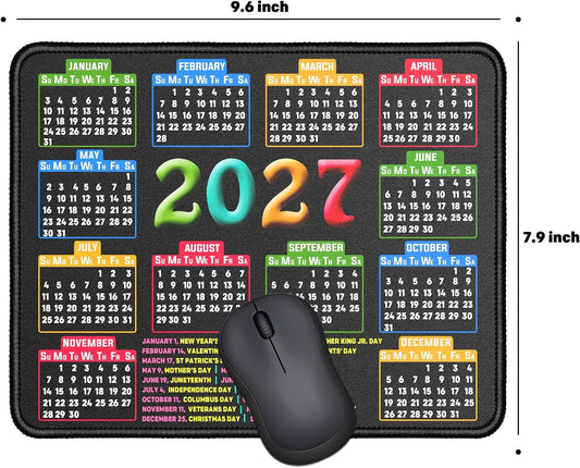Mouse Pad, 2027 Calendar Black, Stitched Edge
