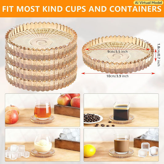 VIBRATITE 4 Inch Glass Coasters Set of 4, Amber Round Drink Coasters