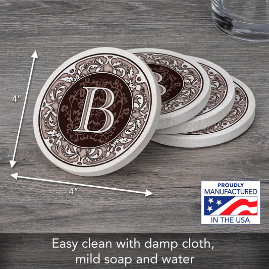 Thirstystone Monogram Round Natural Sandstone Coaster 4 Pack (Letter B)