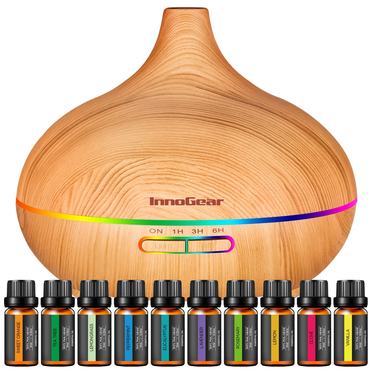 InnoGear 400ml Aromatherapy Essential Oil Diffuser 10 Oils Gift Set, Dark
