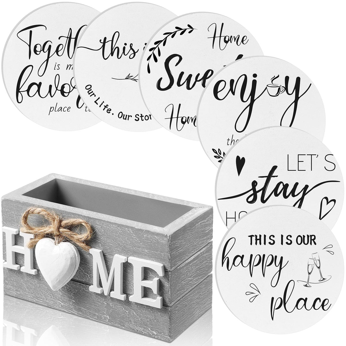 Queekay House Warming Gifts New Home Farmhouse Coasters Set of 6, Mixed