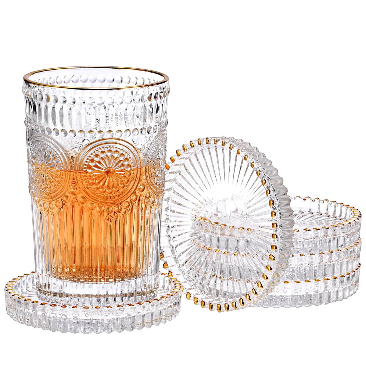 Modern Clear Coaster Set of 5- Glass Coasters for Drinks, Clear Green