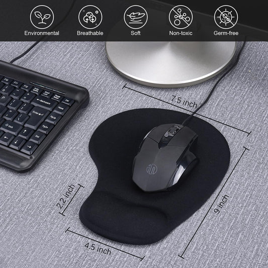 JIKIOU Ergonomic Mouse Pad with Gel Wrist Rest 2 Pack, Portable Small Black