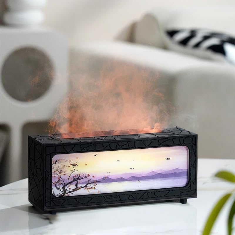 Essential Oil Diffusers Ultrasonic Fireplace Flame Aromatherapy Diffuser, Auto Shut-Off, Timer Setting, 7 Colors LED Lights Changing for Home, Office, Spa 200ml (White)