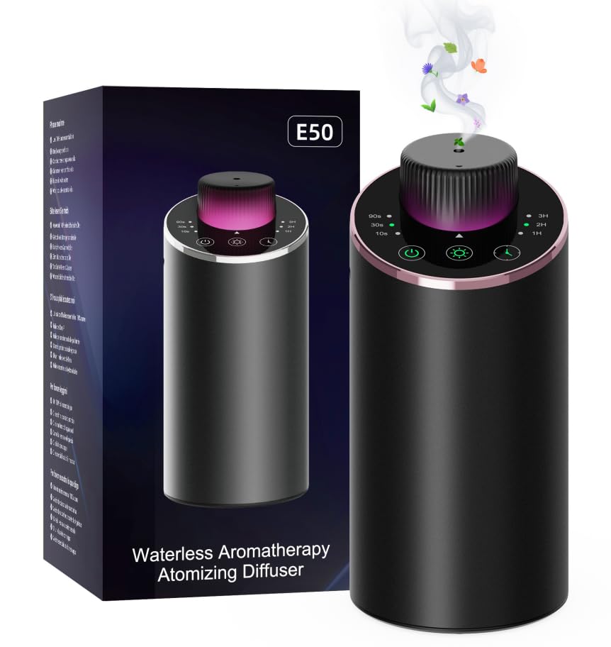 Waterless Essential Oil Diffuser Aromatherapy Scent Diffusers for Home Large Room, Bedroom, Car, Office, Desk, Battery Operated Mini Portable Air Freshener, 3 Countdown Timers & 3 Mist Levels