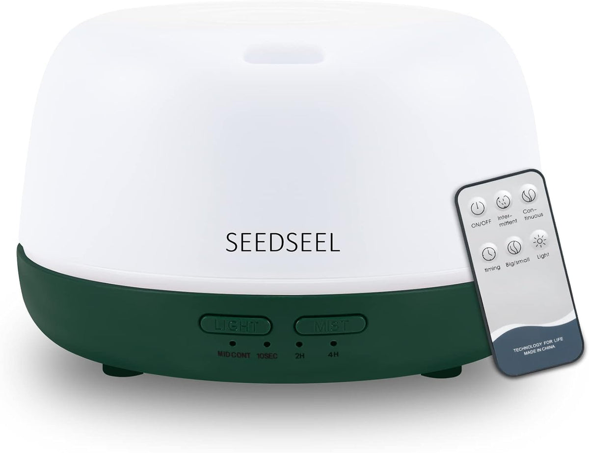 SEEDSEEL 300ML Essential Oil Diffuser with 7-Color LED Lights and Remote Control, Modern Minimalist Design, High-Efficiency Ultrasonic Mist Aromatherapy Diffuser for Home