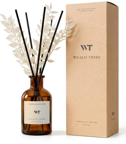 WEALD TRIBE Flower Reed Diffuser Set Eucalyptus & Lavender Scent for Room Bathroom Accessories Shelf Decor & Air Fresheners, Sticks Defusers with 4.0 fl oz Home Fragrance Oils, Office Gift
