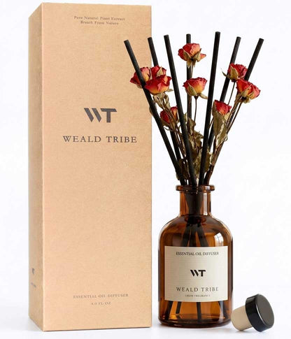 WEALD TRIBE Flower Reed Diffuser Set Eucalyptus & Lavender Scent for Room Bathroom Accessories Shelf Decor & Air Fresheners, Sticks Defusers with 4.0 fl oz Home Fragrance Oils, Office Gift