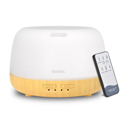 SEEDSEEL 300ML Essential Oil Diffuser with 7-Color LED Lights and Remote Control, Modern Minimalist Design, High-Efficiency Ultrasonic Mist Aromatherapy Diffuser for Home