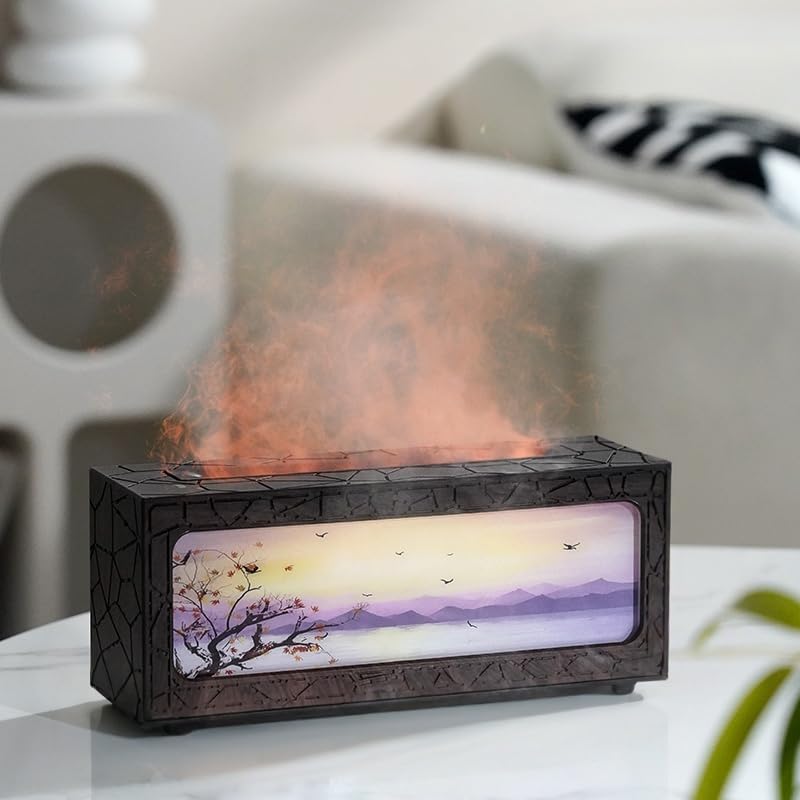 Essential Oil Diffusers Ultrasonic Fireplace Flame Aromatherapy Diffuser, Auto Shut-Off, Timer Setting, 7 Colors LED Lights Changing for Home, Office, Spa 200ml (White)