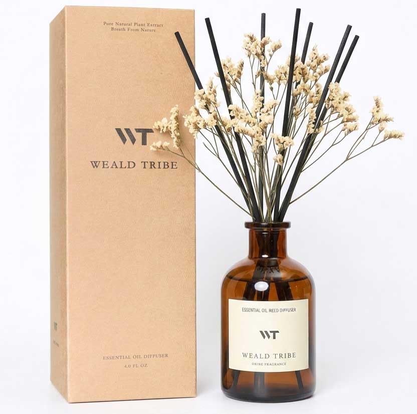 WEALD TRIBE Flower Reed Diffuser Set Eucalyptus & Lavender Scent for Room Bathroom Accessories Shelf Decor & Air Fresheners, Sticks Defusers with 4.0 fl oz Home Fragrance Oils, Office Gift