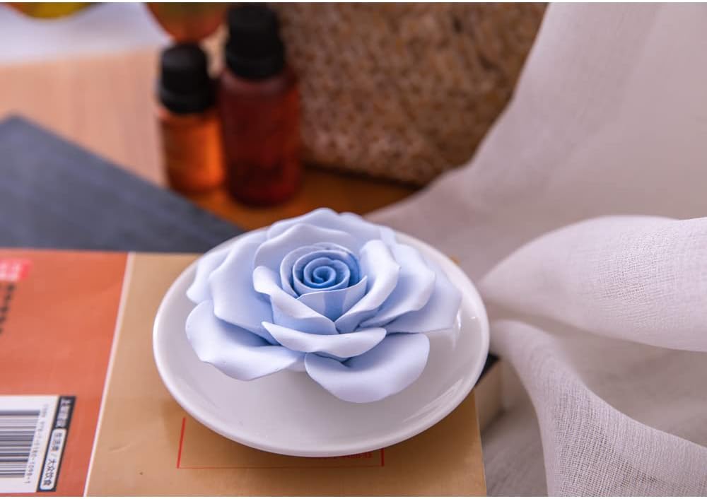 Essential Oil Passive Flower Diffuser -Non-Electric Porcelain Aromatherapy Diffusers for Small Mini Room, Desk Decorative, Bathroom (Blue Rose)