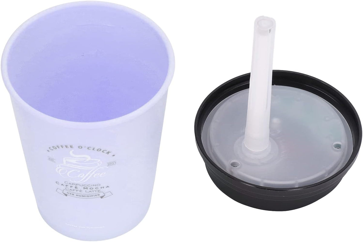 Essential Oil Diffuser, 300ml Coffee Cup Shape Mini Portable Humidifier Cordless Mute Aroma Diffuser Aromatherapy Diffuser Cool Mist Humidifier for Bedroom Office Car (Purple)