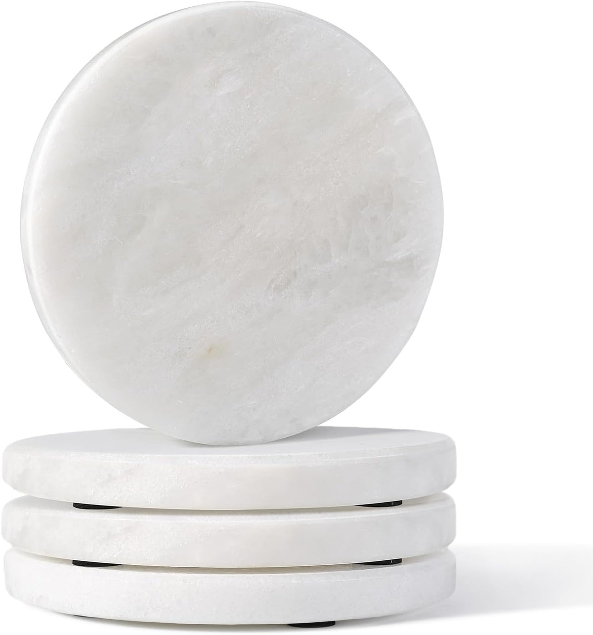 Koville Marble Coaster Set of 4, Round White Coasters, 4" Cup Coasters for Drinks, Heat Resistant Coaster for Coffee Table Home Office Bar Decor(Namib Fantasy)