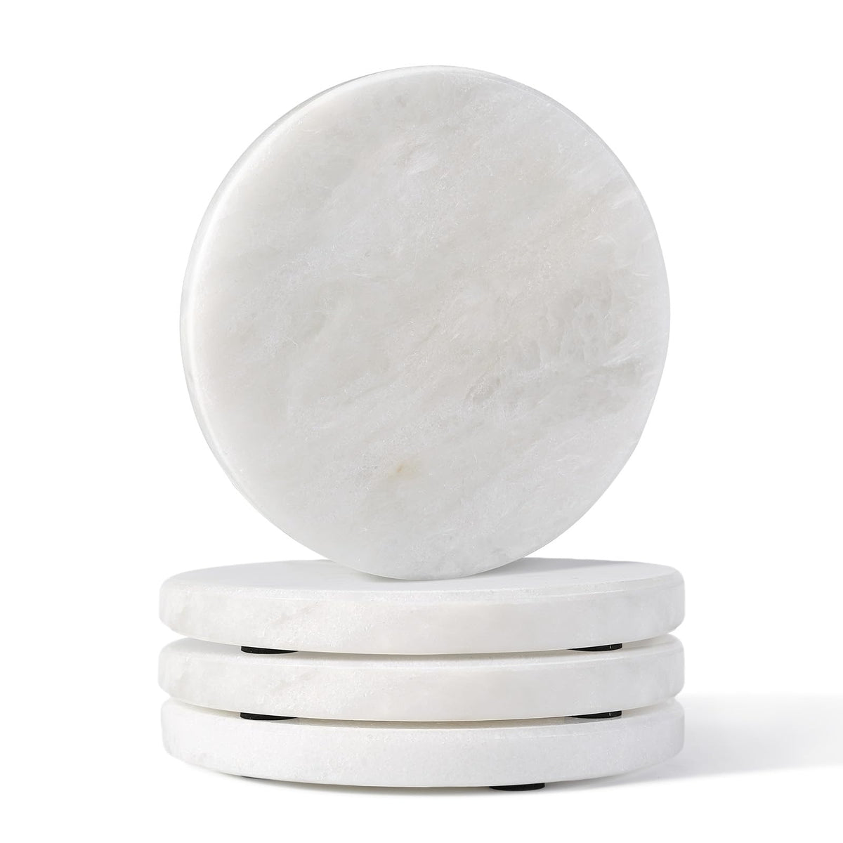 Koville Marble Coaster Set of 4, Round White Coasters, 4" Cup Coasters for Drinks, Heat Resistant Coaster for Coffee Table Home Office Bar Decor(Namib Fantasy)