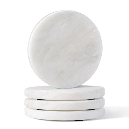 Koville Marble Coaster Set of 4, Round White Coasters, 4" Cup Coasters for Drinks, Heat Resistant Coaster for Coffee Table Home Office Bar Decor(Namib Fantasy)