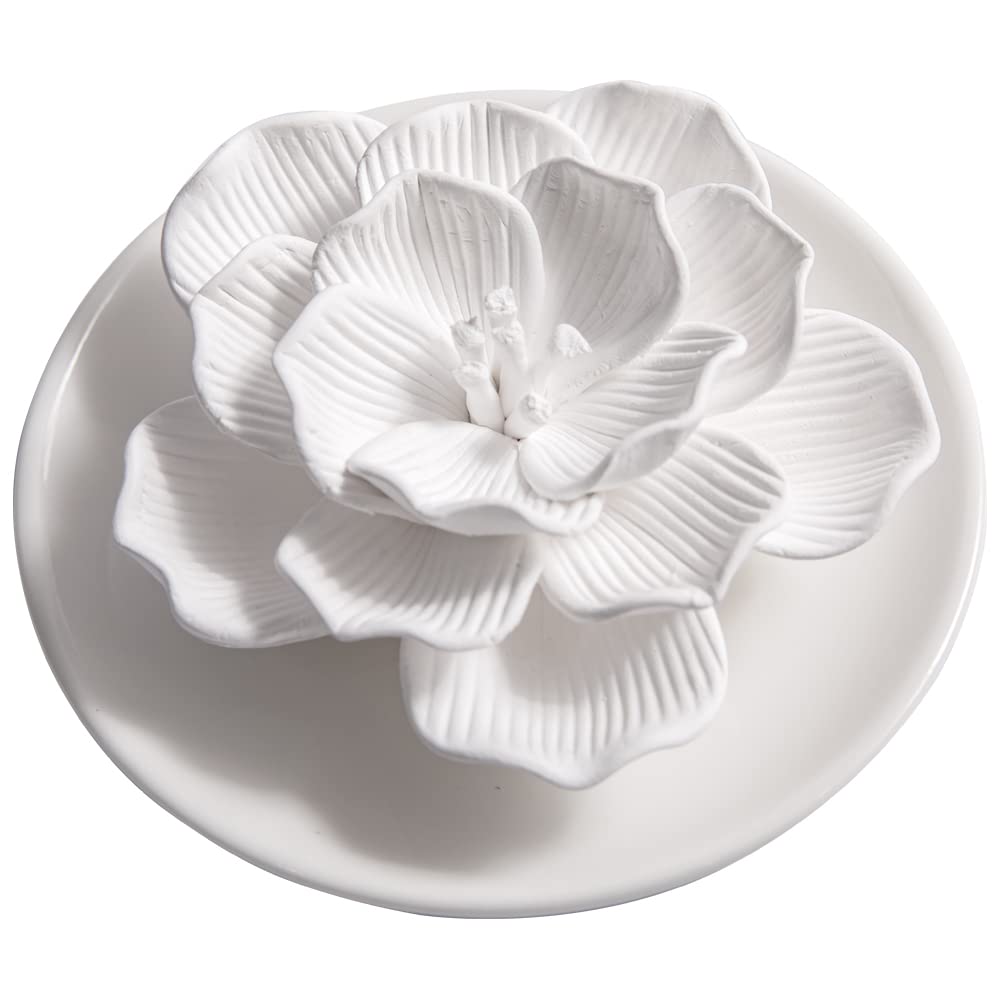 Essential Oil Passive Flower Diffuser -Non-Electric Porcelain Aromatherapy Diffusers for Small Mini Room, Desk Decorative, Bathroom (Blue Rose)