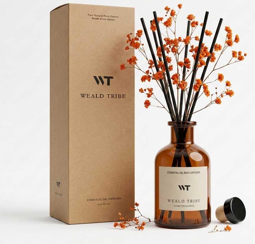 WEALD TRIBE Flower Reed Diffuser Set Eucalyptus & Lavender Scent for Room Bathroom Accessories Shelf Decor & Air Fresheners, Sticks Defusers with 4.0 fl oz Home Fragrance Oils, Office Gift