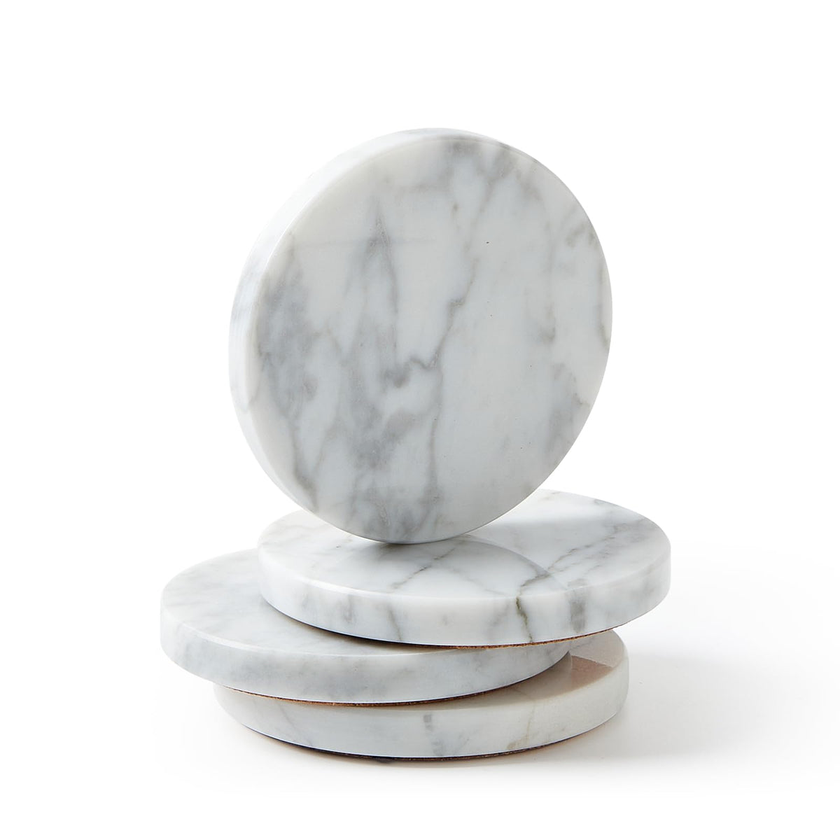 Natural Marble Coaster Set of 4.Round Drinks Coasters,Non-Ceramic/Non-Resin