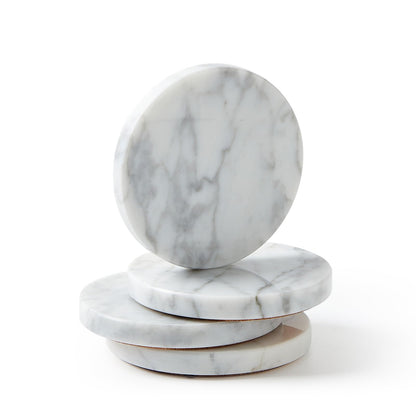 Natural Marble Coaster Set of 4.Round Drinks Coasters,Non-Ceramic/Non-Resin