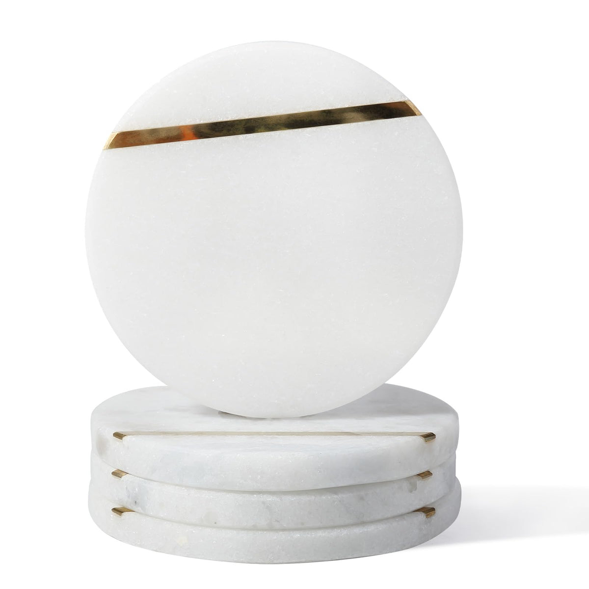 Koville Marble Coaster Set of 4, Round White Coasters, 4" Cup Coasters for Drinks, Heat Resistant Coaster for Coffee Table Home Office Bar Decor(Namib Fantasy)