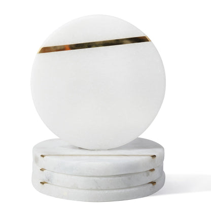 Koville Marble Coaster Set of 4, Round White Coasters, 4" Cup Coasters for Drinks, Heat Resistant Coaster for Coffee Table Home Office Bar Decor(Namib Fantasy)