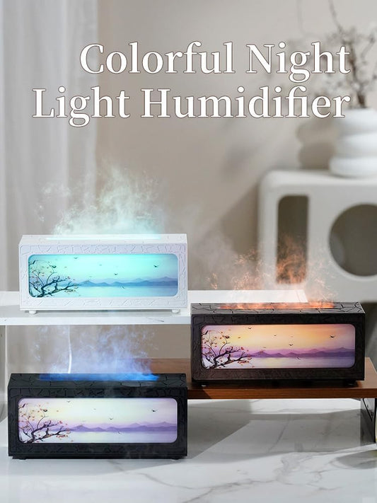 Essential Oil Diffusers Ultrasonic Fireplace Flame Aromatherapy Diffuser, Auto Shut-Off, Timer Setting, 7 Colors LED Lights Changing for Home, Office, Spa 200ml (White)