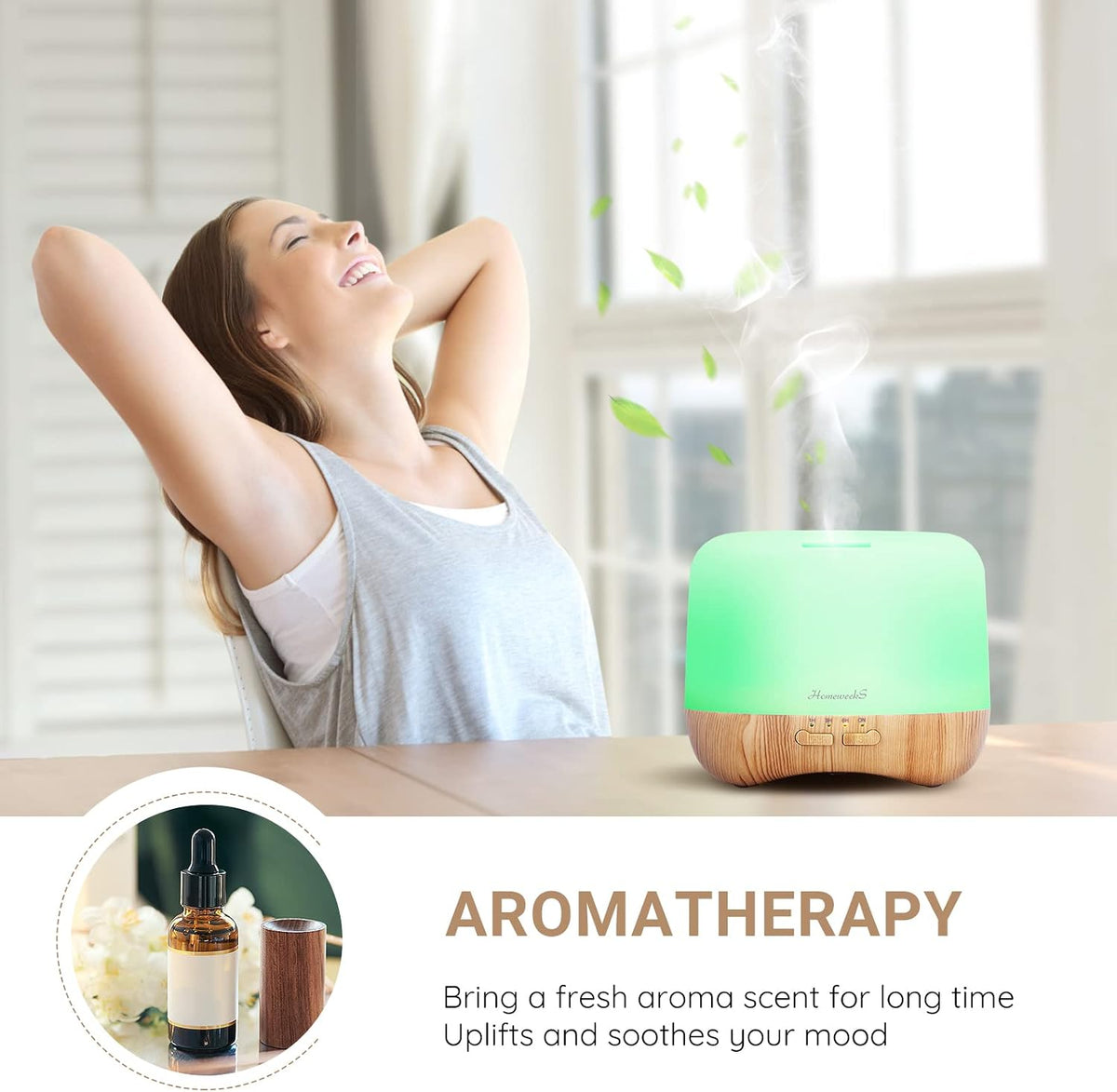 Homeweeks Essential Oil Diffuser for Room Aromatherapy Scent Diffuser