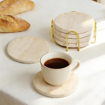 Natural Travertine Marble Coasters Set of 6-4" Round