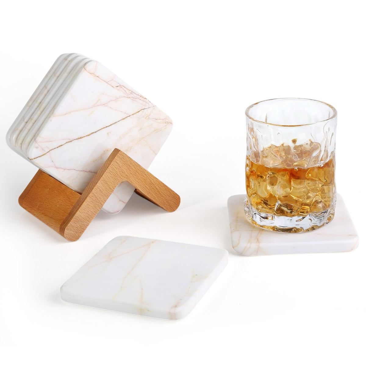 Koville Marble Coaster Set of 4, Round White Coasters, 4" Cup Coasters for Drinks, Heat Resistant Coaster for Coffee Table Home Office Bar Decor(Namib Fantasy)