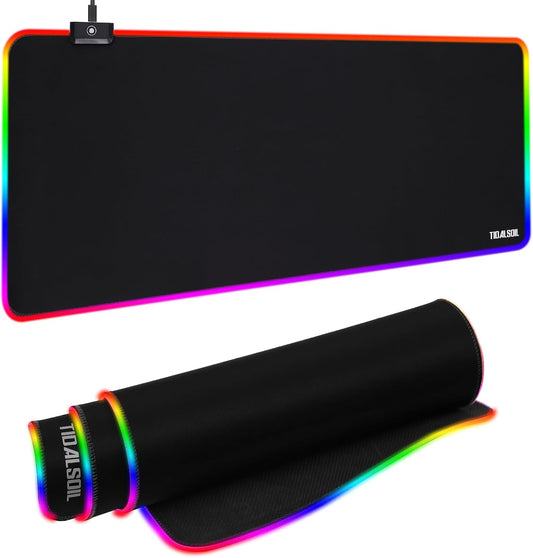 TIDALSOIL RGB Gaming Mouse Pad, 31.5x11.8 in Extended LED Desk Mat, Black