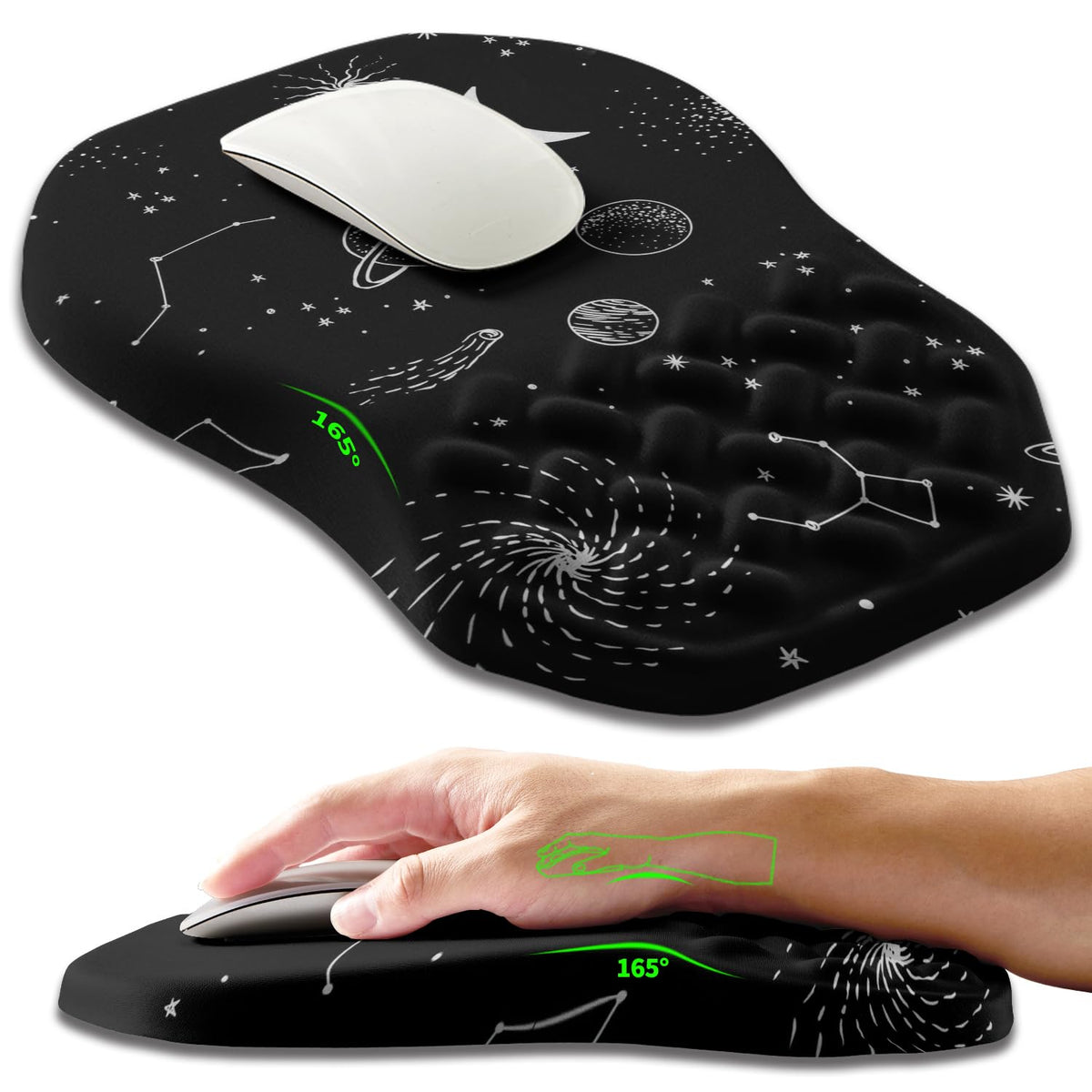 Ergonomic Slope Mouse Pad Wrist Support, Wrist Rest Mousepad for Carpal Tunnel Pain Relief with Massage Bulge and Slow Rebound Memory Foam (12x8 inch, Black)